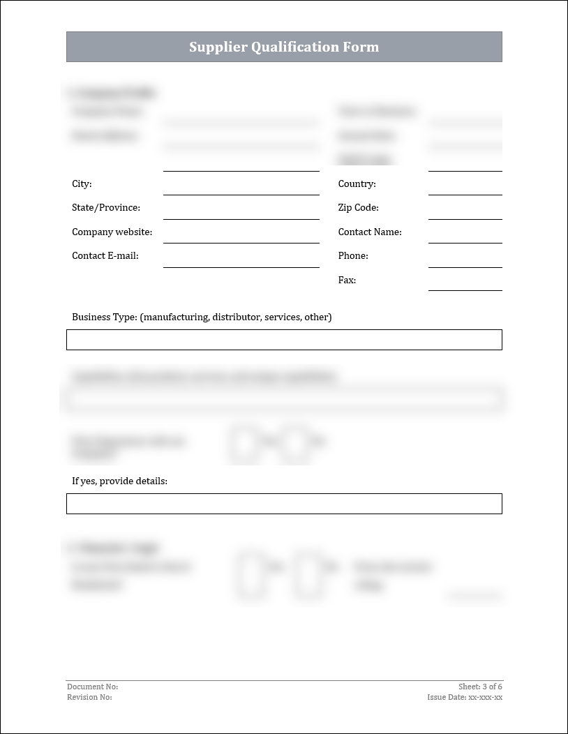 ISO 45001 Supplier Qualification Form Template