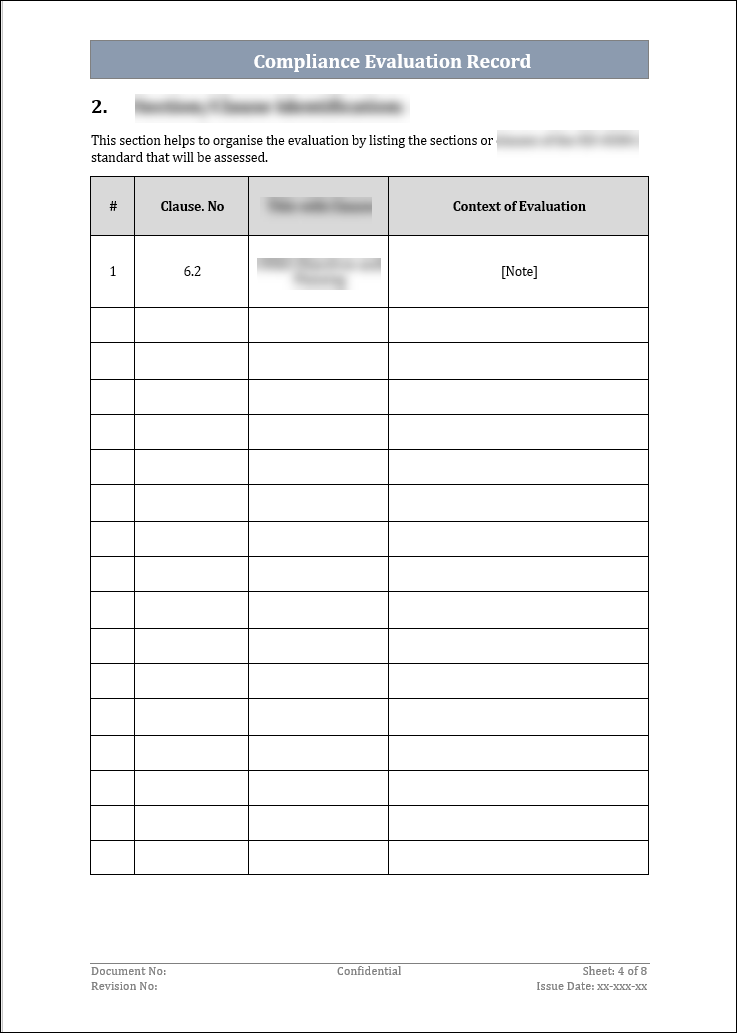 ISO 45001 Compliance Evaluation Record Template