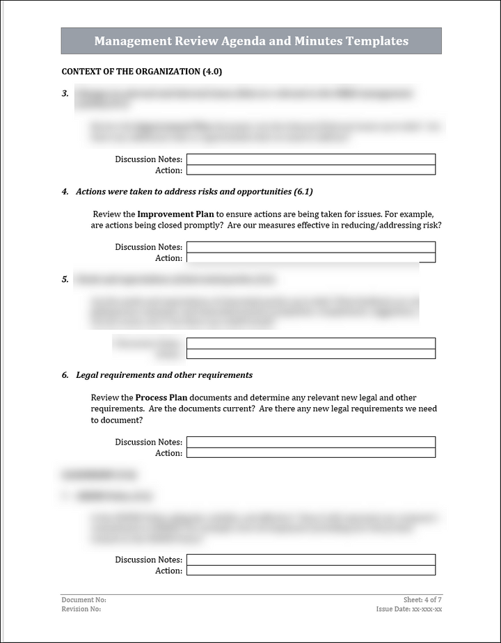 ISO 45001 Management Review Agenda and Minutes Template