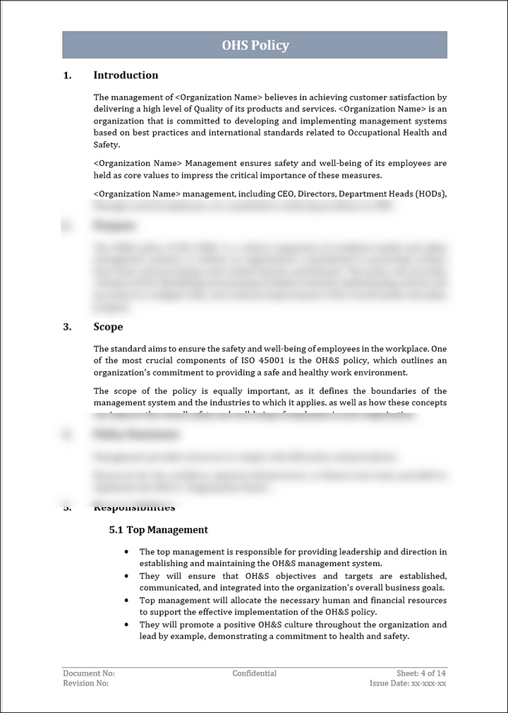 ISO 45001 OH&S Policy Template