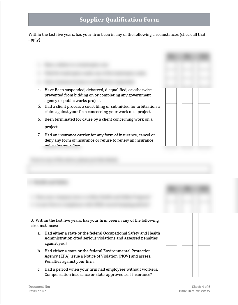 ISO 45001 Supplier Qualification Form Template