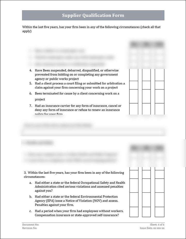 ISO 45001 Supplier Qualification Form Template