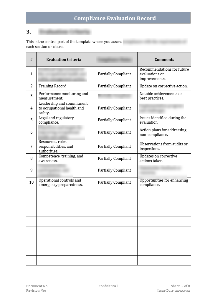 Iso 45001 Compliance Evaluation Record Template Iso Templates And