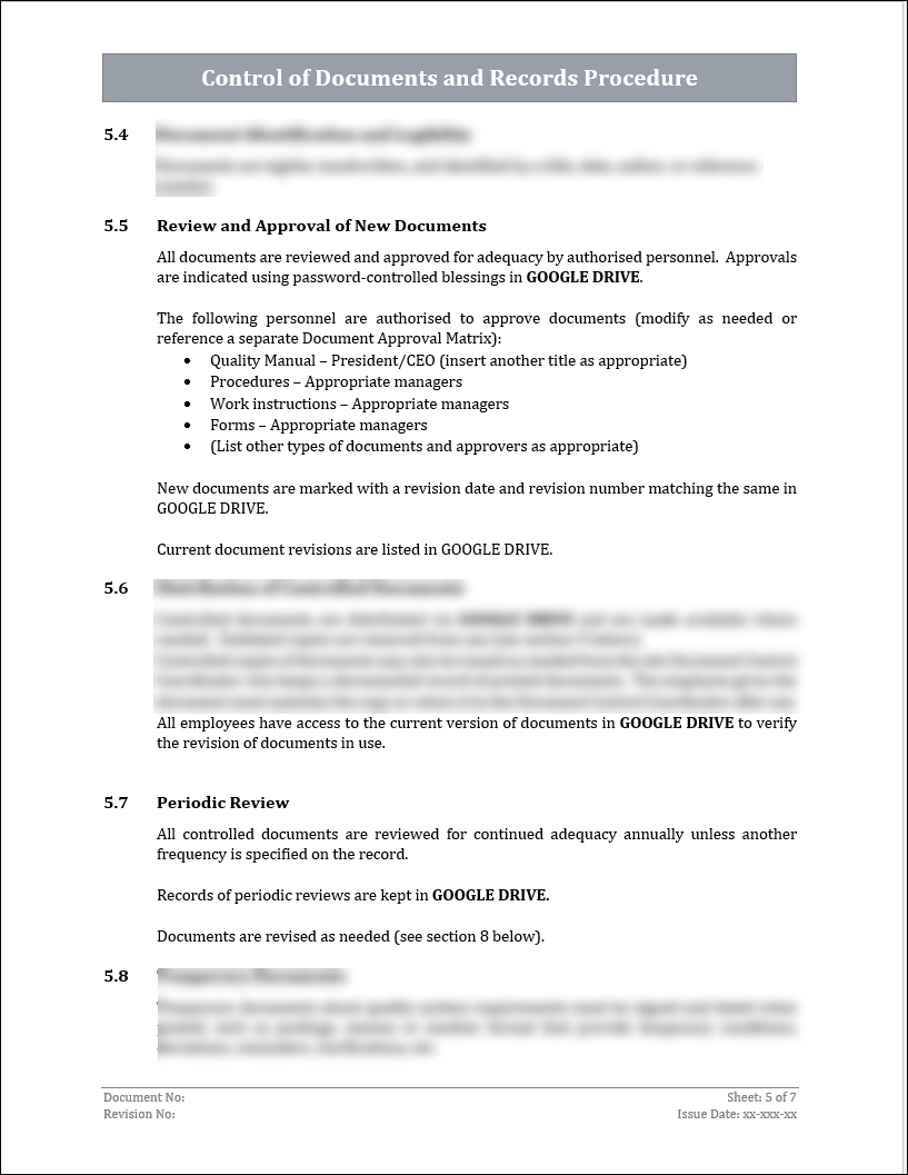 ISO 45001 Control Of Documents and Records Procedure Template