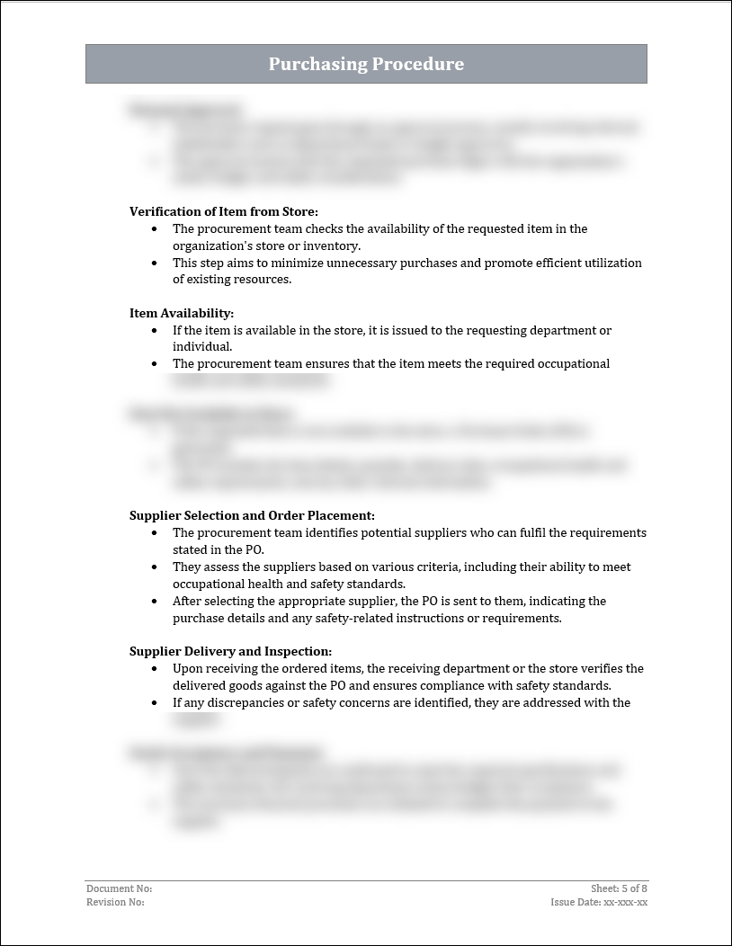 ISO 45001 Purchasing Procedure Template