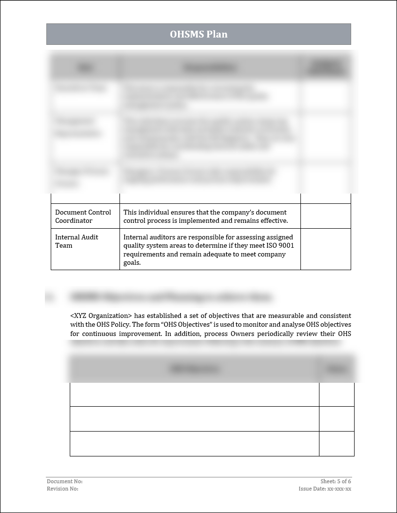 ISO 45001 OHSMS Plan Template