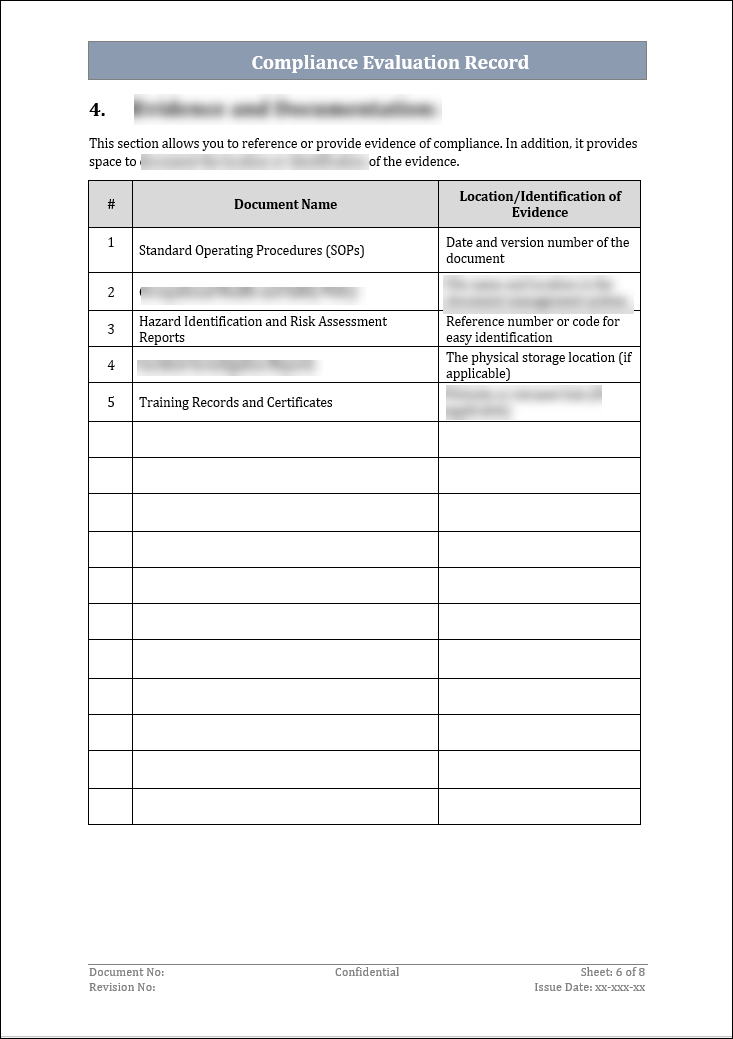 ISO 45001 Compliance Evaluation Record Template