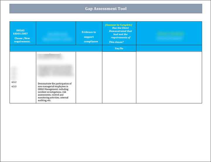 ISO 45001 Gap Assessment Tool Template