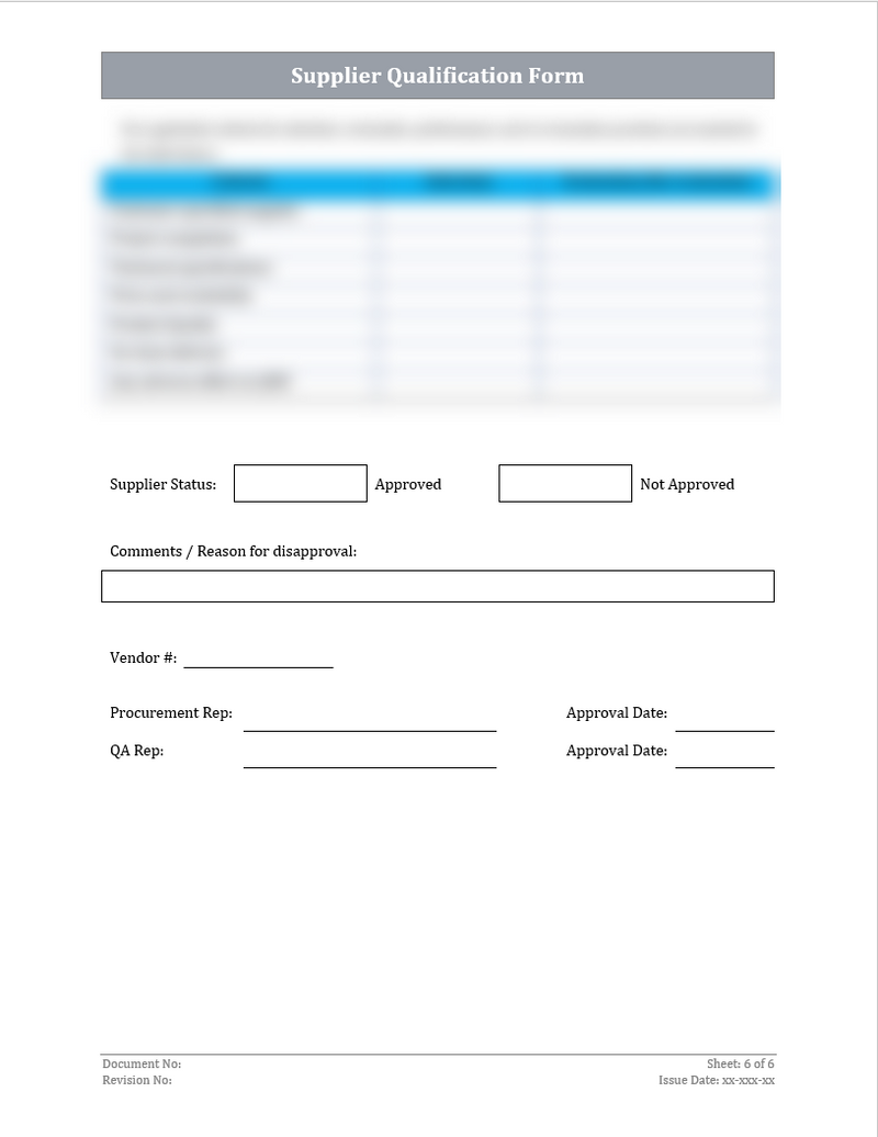 ISO 45001 Supplier Qualification Form Template