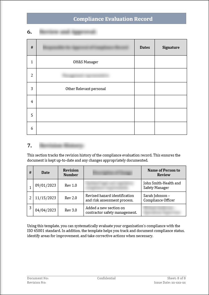 ISO 45001 Compliance Evaluation Record Template