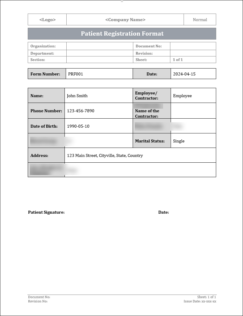 Patient Registration Form Template (Word) | IMS Healthcare – ISO ...