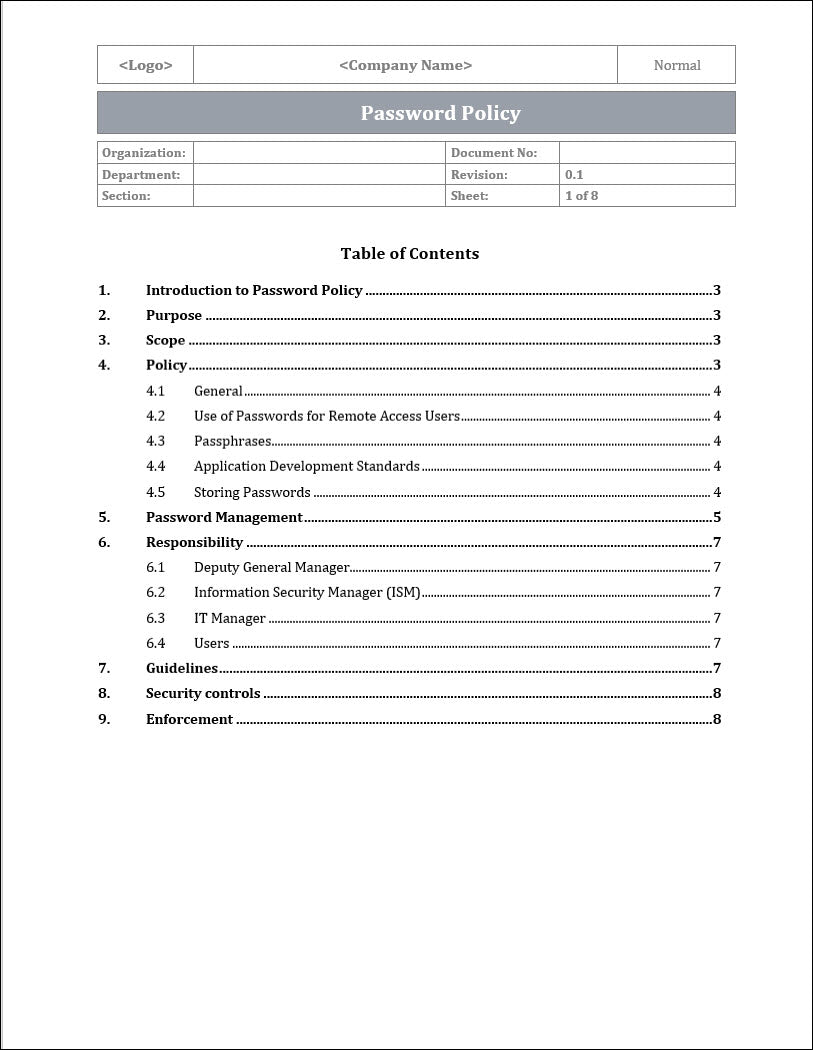 ISO 27001:2022 - Password Policy Template