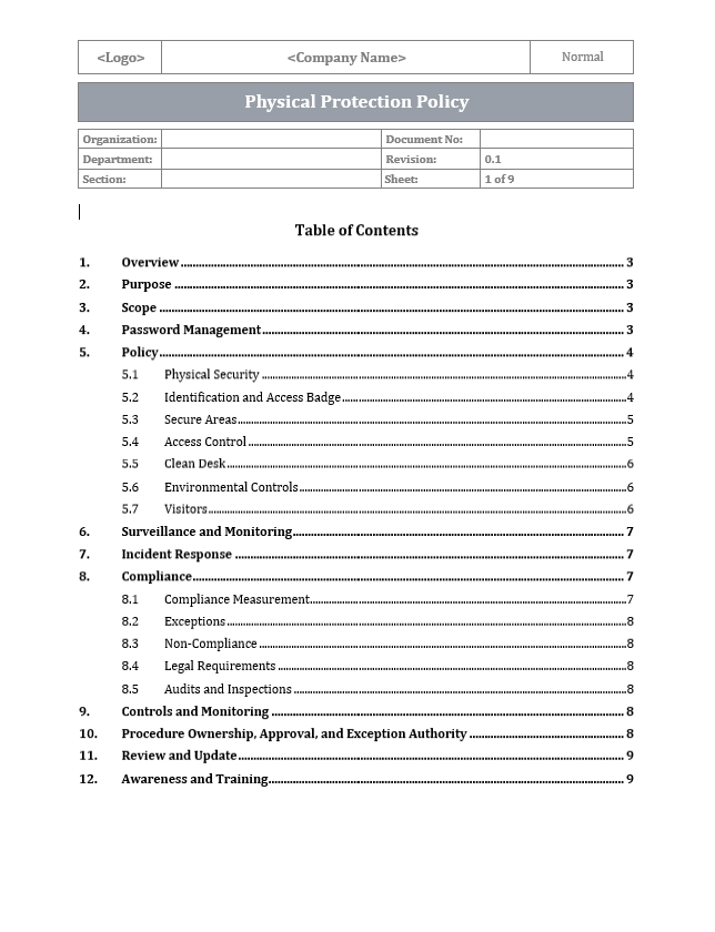 ISO 27001 - Physical Protection Policy Template – ISO Templates and ...