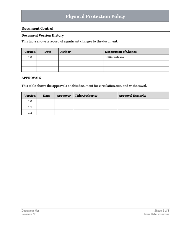 ISO 27001 - Physical Protection Policy Template