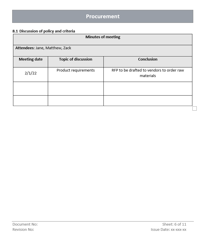 Procurement Policy and Criteria