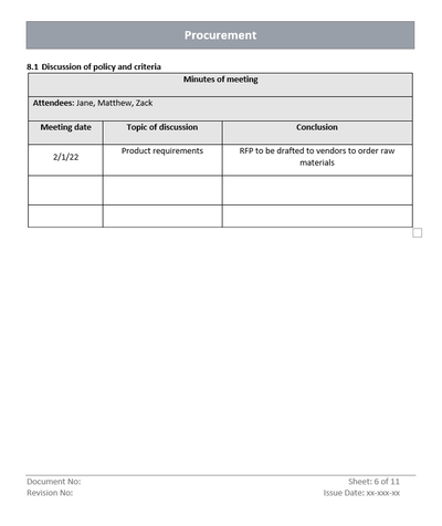 Procurement Policy and Criteria