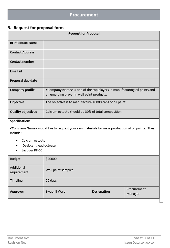 Procurement Request for Proposal Form