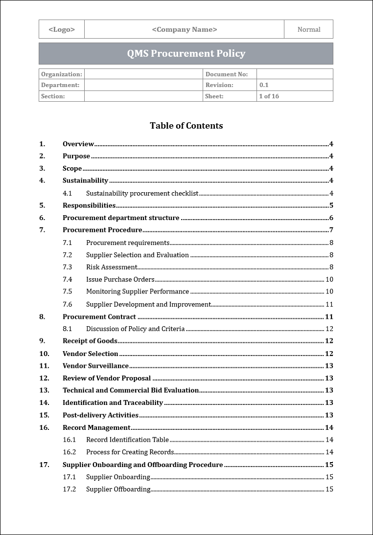 Iso Document Example ISO 9001 Documentation Toolkit | Free Sample Template Download – ISO ...