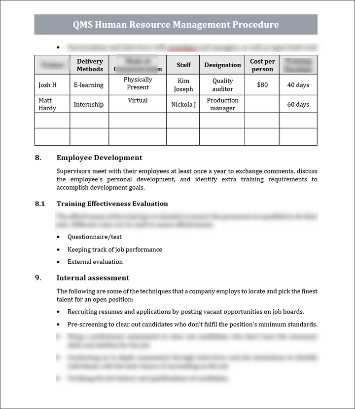 ISO 9001 QMS Human Resource Management Procedure