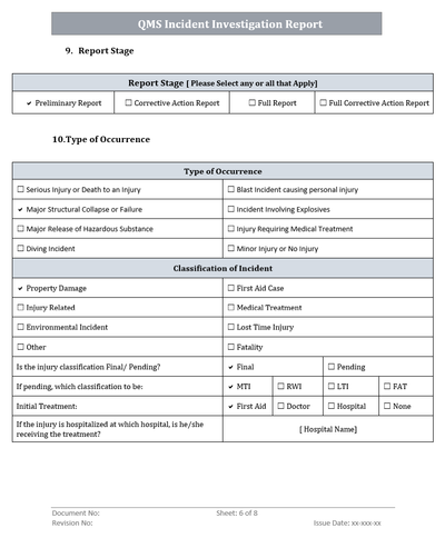 QMS Incident Investigation Report Page