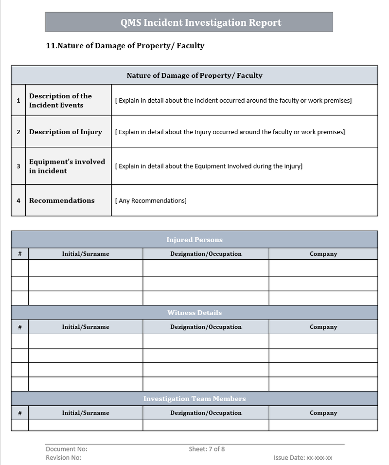 QMS Incident Investigation Report Damage of Faculty 