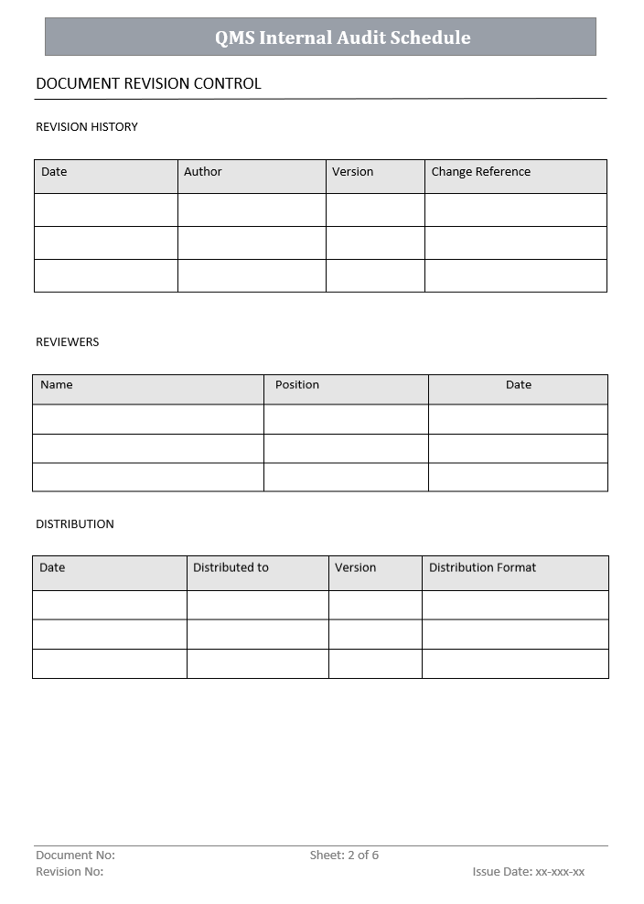 QMS Internal Audit Schedule