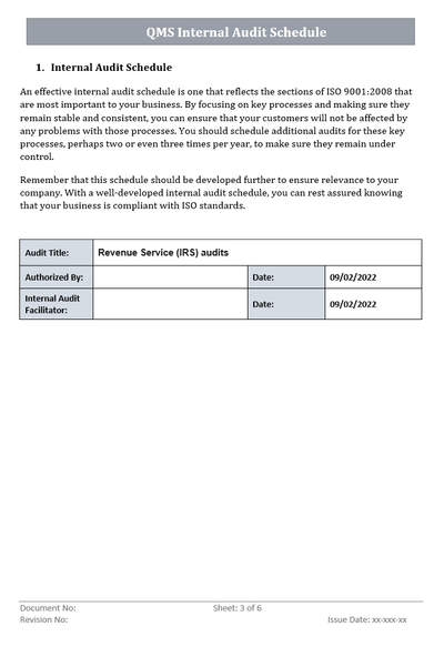 QMS Internal Audit Schedule Template