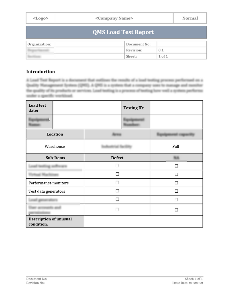 ISO 9001: QMS Load Test Report Template