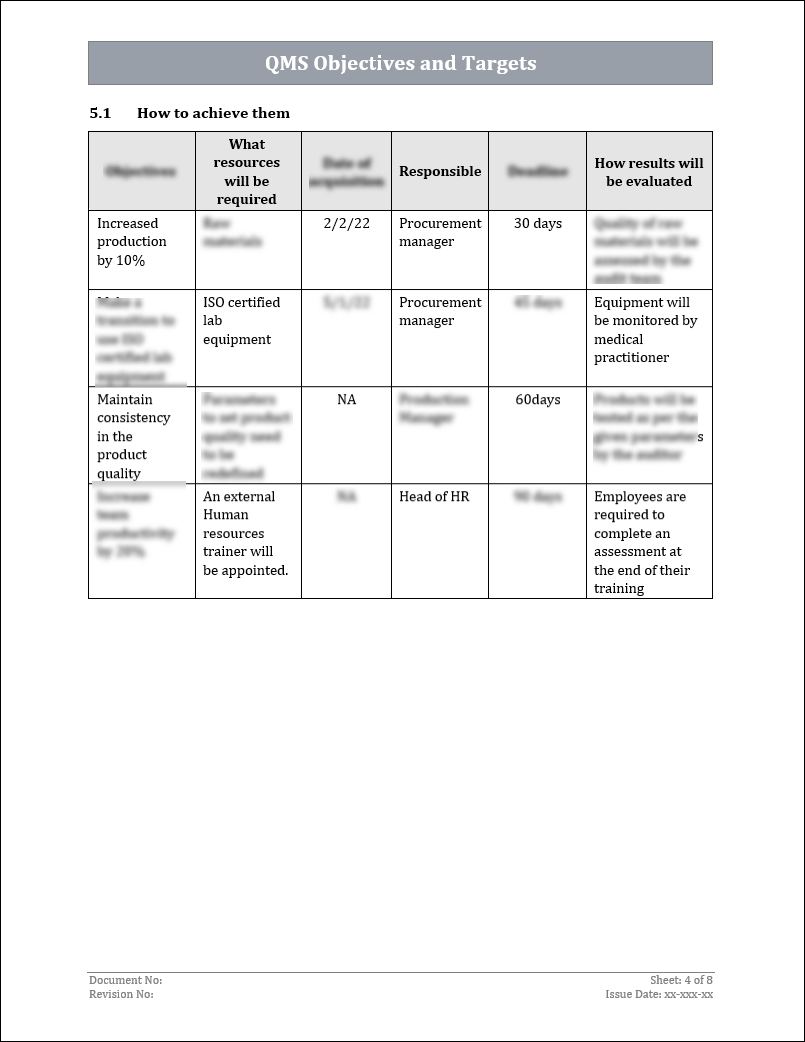 Iso Objectives Format Sample ISO 9001:QMS Objectives and Targets Template – ISO Templates and ...