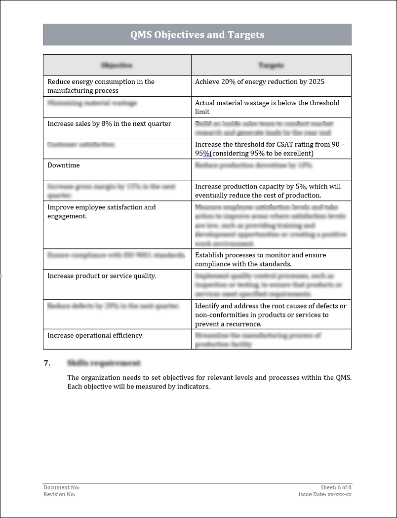 Iso Objectives Format Sample ISO 9001:QMS Objectives and Targets Template – ISO Templates and ...