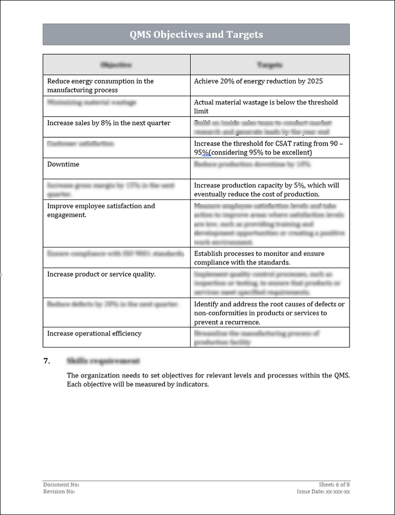 ISO 9001:QMS Objectives and Targets Template – ISO Templates and ...