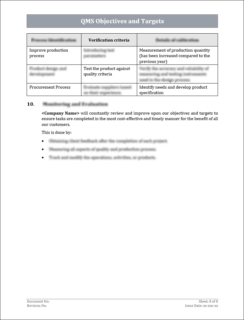 ISO 9001:QMS Objectives and Targets Template – ISO Templates and ...