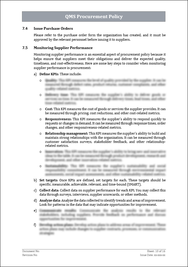 ISO 9001: QMS Procurement Policy Template