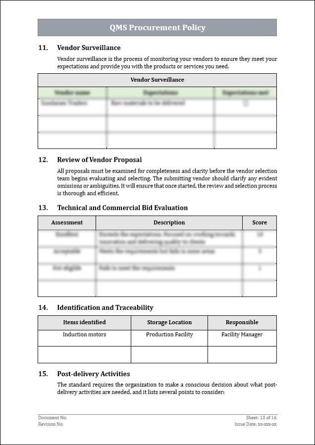 ISO 9001: QMS Procurement Policy Template