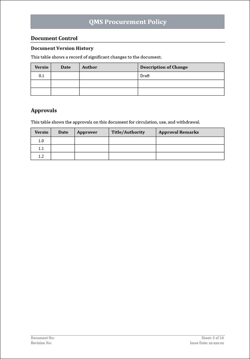 ISO 9001QMS Procurement Policy Template ISO Templates and Documents