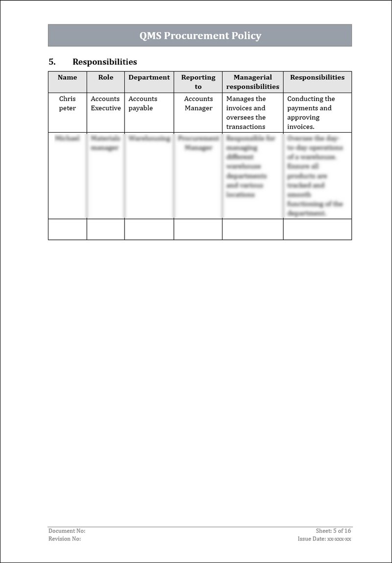 ISO 9001: QMS Procurement Policy Template