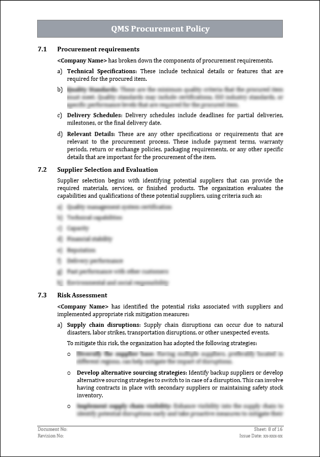 ISO 9001: QMS Procurement Policy Template