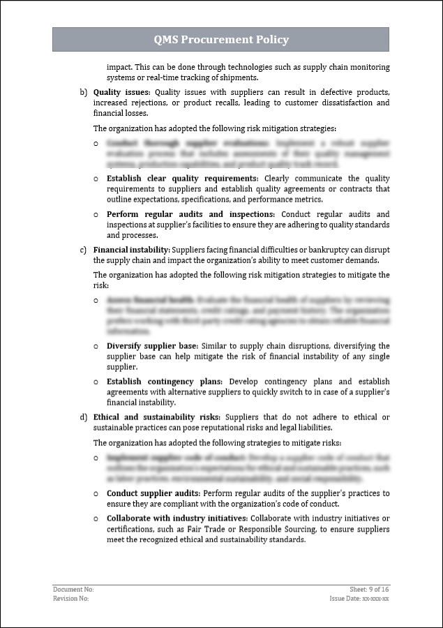 Sample Iso Policy Form ISO 9001:QMS Procurement Policy Template – ISO Templates and Documents ...