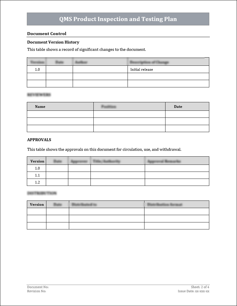 ISO 9001: QMS Product Inspection and Testing Plan Template