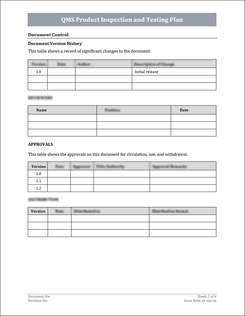 ISO 9001: QMS Product Inspection and Testing Plan Template ISO ISO 9001: QMS Product Inspection and Testing Plan Template ISO