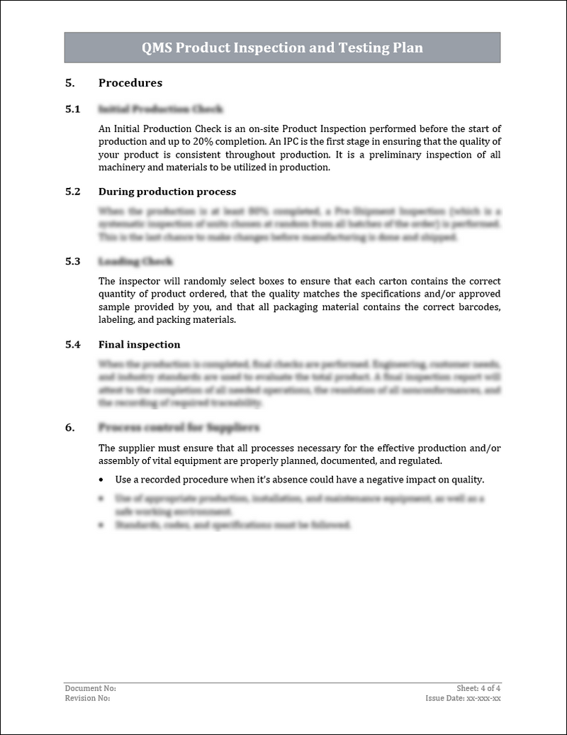 ISO 9001: QMS Product Inspection and Testing Plan Template