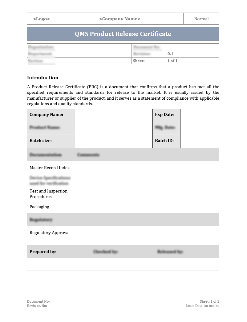 ISO 9001: QMS Product Release Certificate Template – ISO Templates and ...