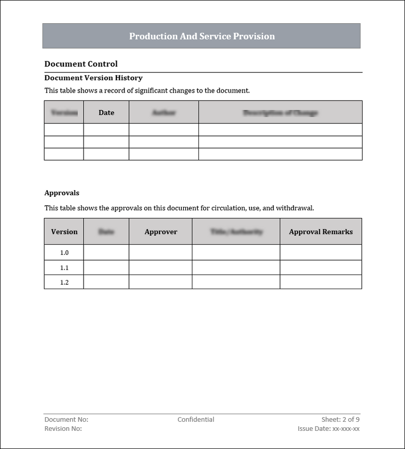 ISO 9001: QMS Production And Service Provision Template