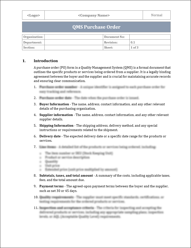 ISO 9001:QMS Purchase Order Template ISO Templates and Documents Download ISO 9001:QMS Purchase Order Template ISO Templates and Documents Download