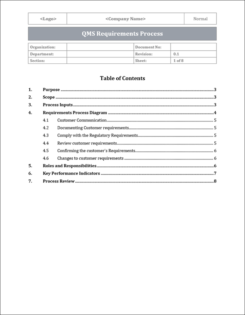 Process Requirments Example ISO 9001:QMS Requirements Process Template – ISO Templates and ...