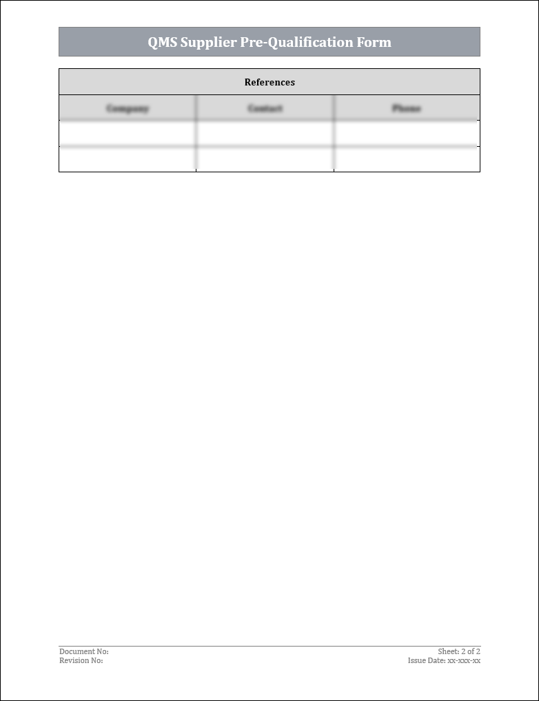 ISO 9001:QMS Supplier Pre-Qualification Form Template