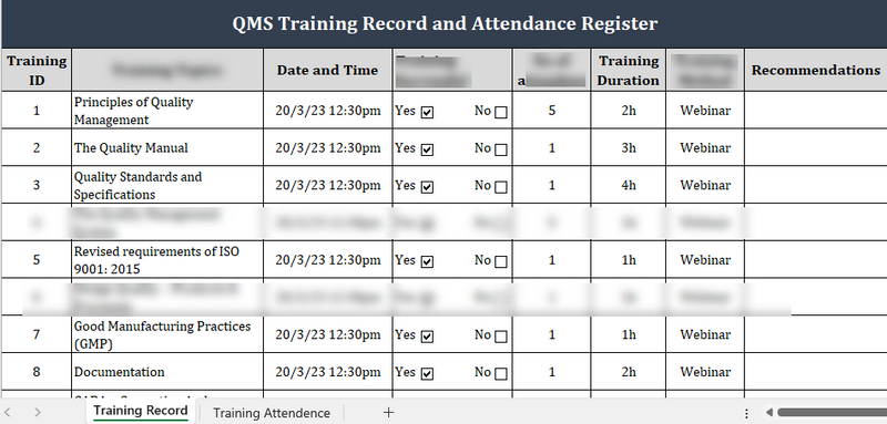 Iso Training Notebook ISO 9001 Training Record And Attendance Register Template – ISO ...