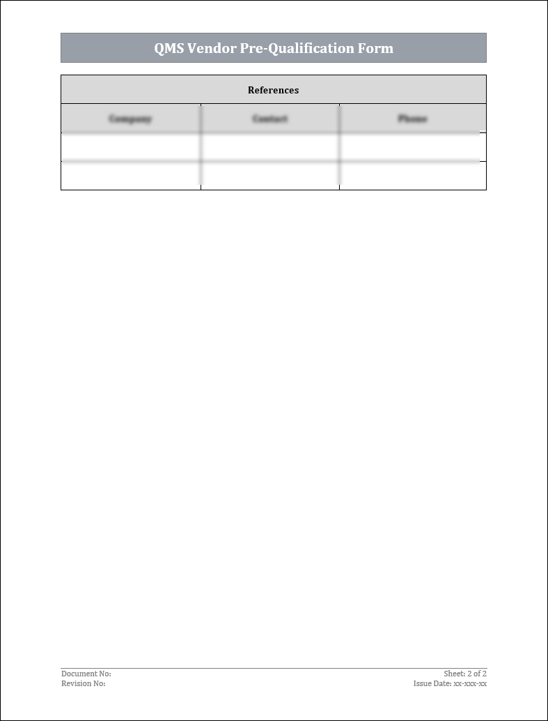 ISO 9001:QMS Vendor Pre-Qualification Form Template