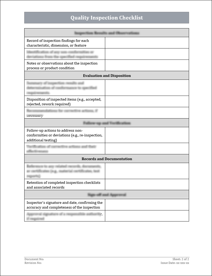 ISO 9001:Quality Inspection Checklist Template