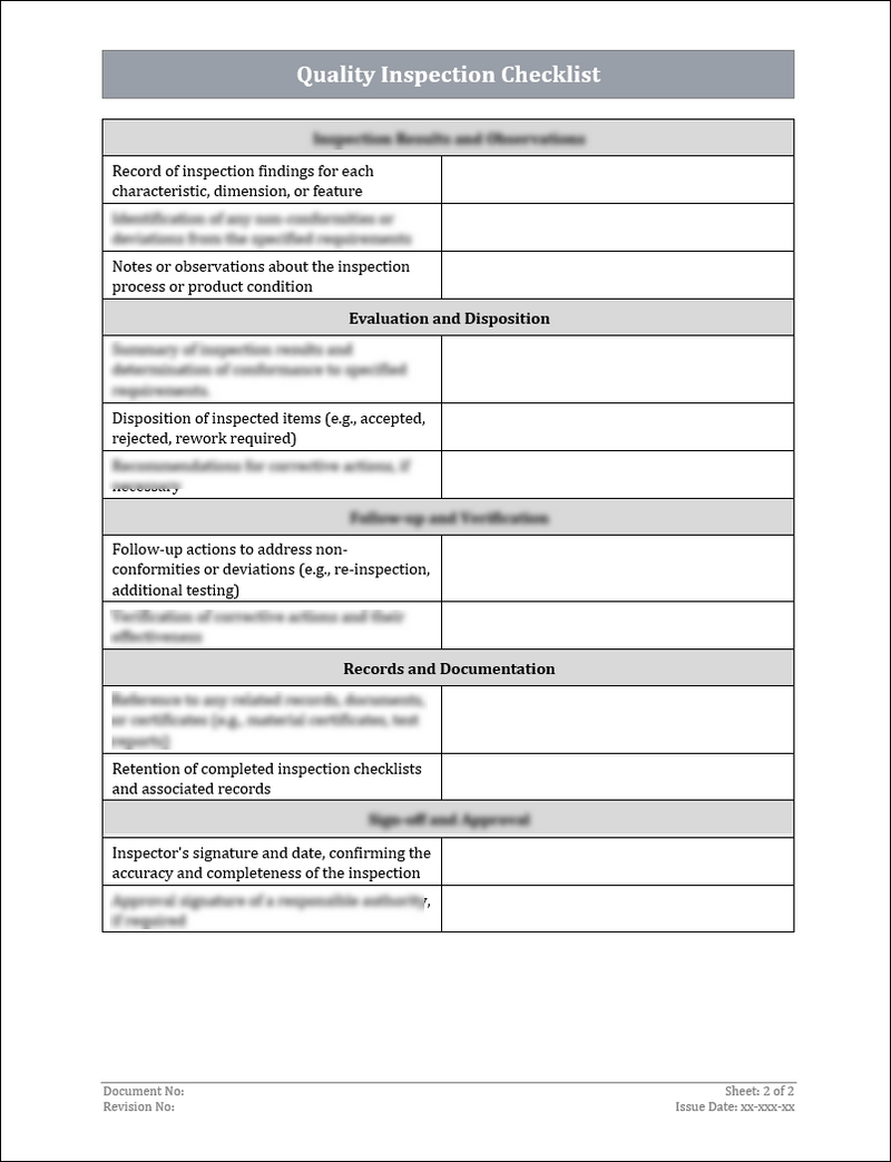 ISO 9001:Quality Inspection Checklist Template